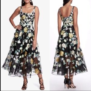 Marchesa Notte Floral Applique 3D Embroidered Tea Length Gown Tulle Size 8